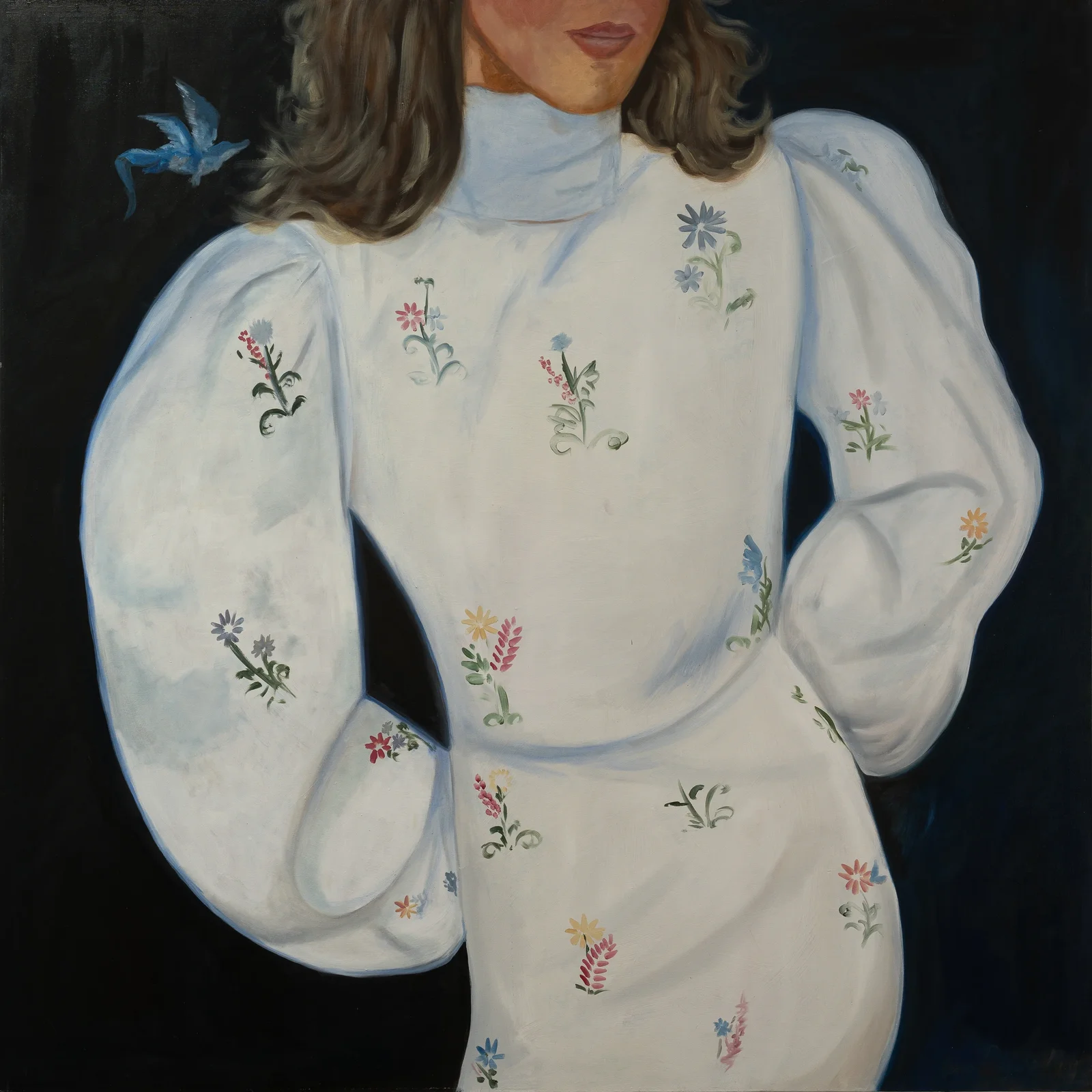 White Dress with Botanical Patterns